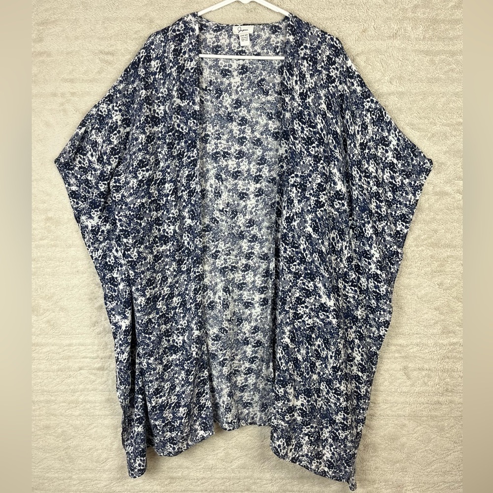 JAPNA Blue Floral Kimono One Size 100% Viscose